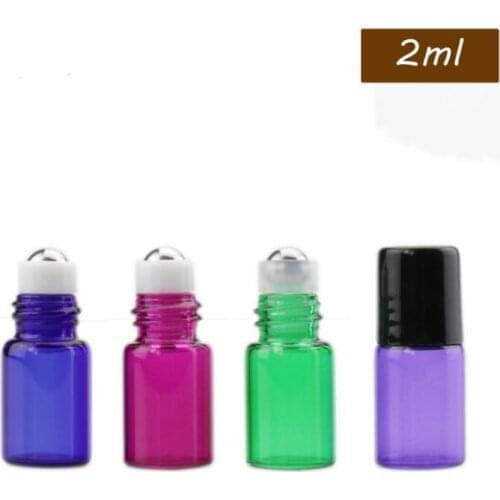 2000pcs new 1ml 2ml Metal Roller Bottles For Essential Oils Mini Glass Roll On Bottles With Black Lid