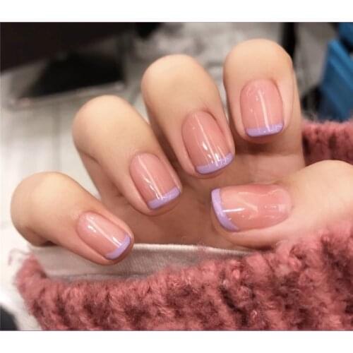 24pcs Light Purple Fake Nail Patch Glue Type Removable Short Paragraph Fashion Manicure Save Time False Nail Patch MPwell