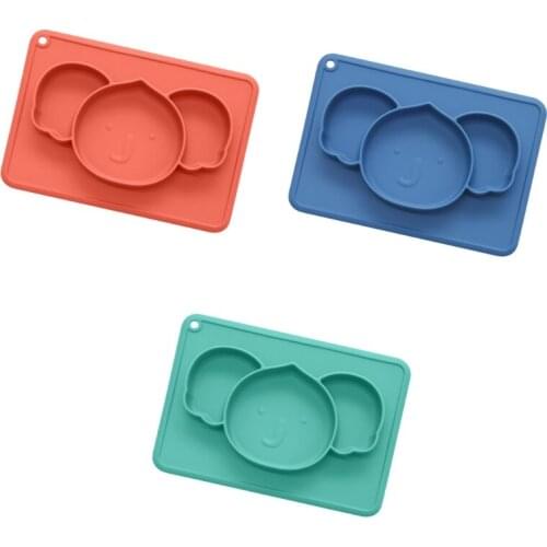 28EC Baby Suction Cup Bowl Divided Dinner Plate Infants Learning Feeding Dish Non-toxic BPA-Free Silicone Solid Color