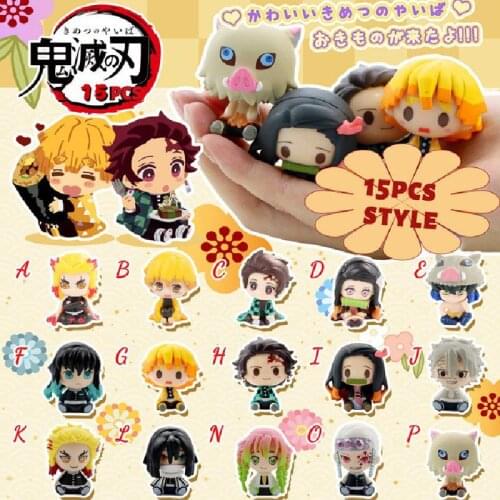 4-15pcs Anime Demon Slayer Q Version Statue Kimetsu No Yaiba Action Figure Kamado Tanjirou Collectible Model Toys Doll Gift