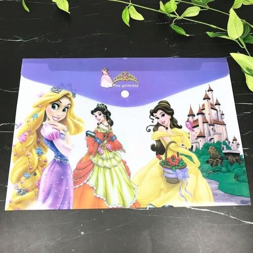 4pcs Disney Princess File Bag Creative A4 Information Storage Bag Cartoon Buckle Bag File Cover Test Paper Bag Office Study Gift