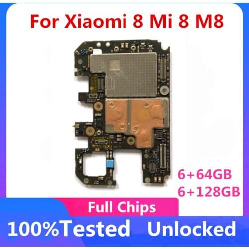 64GB Free Shipping For Xiaomi 8 Mi 8 M8 Motherboard Unlocked Original For Xiaomi 8 Mi 8 M8 Logic Board With full Chips