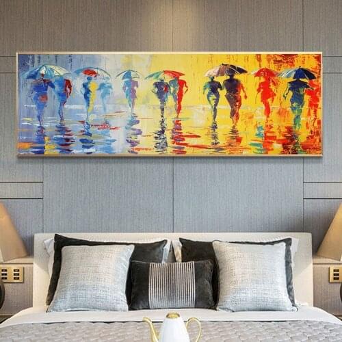 Abstract Oil Canvas Painting Night Umbrella Character Back View Wall Decorative Poster Banner Night Scene Bedside Pictures Mural