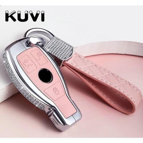 Diamond Zinc Alloy Leather Car Key Bag Case Cover Key Holder For Mercedes Benz W203 W210 W211 W124 W202 W204 AMG Accessories