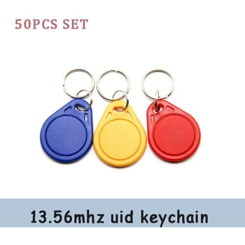 50pcs 13.56MHz RFID UId Tag Keychain Waterproof Key Fobs Tags IC M1 S50 Rewritable Copy Key Fob Token for Access Control