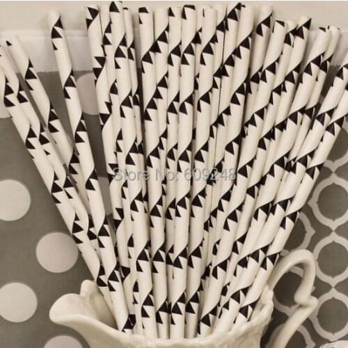 100pcs Mixed Colors Halloween Black Bunting Flags Print Paper Straws,Decorative Vintage Party Paper Drinking Straws in Bulk