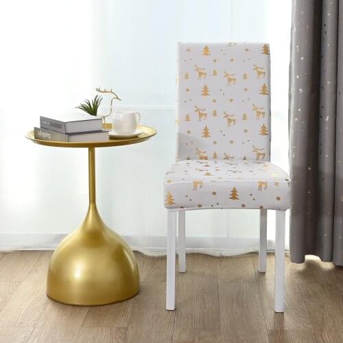 Gold Elk Print Chair Cover Spandex Strtch Seat Slipcovers Christmas Dining Room Decoration Chair Protector Case For Home Xmas
