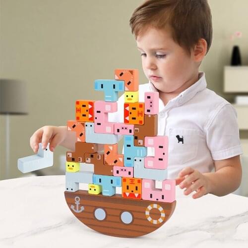 Children 3D Animals Balancing Blocks Wood Stacking Toys Montessori Puzzle Creative Games Early Educational Wooden Toys Gifts