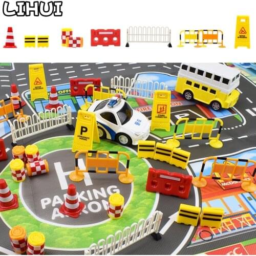 Kids Toys Car Toy Accessories Roadblock Road Sign Model Toys for Children Creative Traffic Safety Educational Toy Gift Play Game