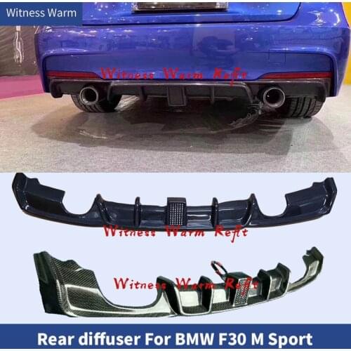 F30 Carbon Fiber Rear Bumper Diffuser Lip with LED light for BMW F30 320i 328i 320d 325d M-tech M-sport Bumper 12 - 18