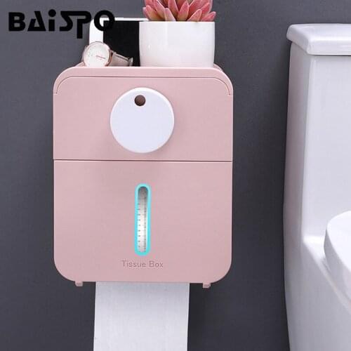 BAISPO Double-layer Tissue Box In Toilet Wall Mounted Paper Holder Drainable Tissue Holder WC Organizer Bathroom Accessories Set