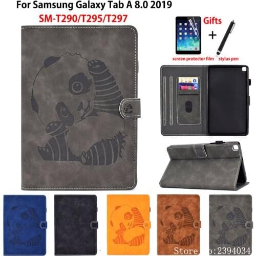 SM-T290 Case For Samsung galaxy tab A 8.0 2019 SM-T295 T290 T295 T297 Cover Funda panda Embossed PU leather Stand Shell +Gift