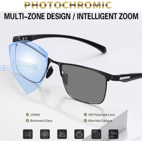 New Transition Photochromic Multifocal Reading Glasses Mens Anti-Blue Light Progressive Shade the sun Glasses Full frame Design