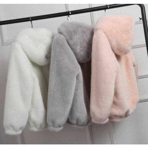 JuneLove New Fashion Women Girl Winter Casual Fur Jacket Outwear Faux Rabbit Fur Hooded Coat Vintage Thick Warm Jackets Parkas