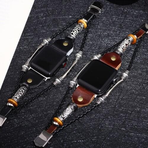 Leather Bracelet for Apple Watch Band Series 5 4 3 2 1 44mm 40mm Retro Watchband Strap for iWatch 42mm 38mm Accessories