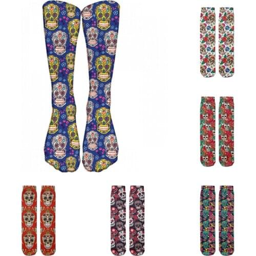 Fashion Skull Printed Sports Long Socks for Unisex Funny Cool Outdoor Cycling Basketball Socks Running Workout Thigh High Socks