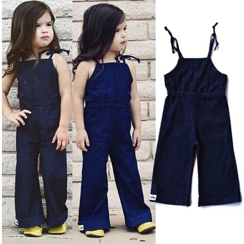 Fashion Kid Baby Girls Solid Sleeveless Denim Overalls Sling Romper Jumpsuit Outfit Summer Clothes 1-7T