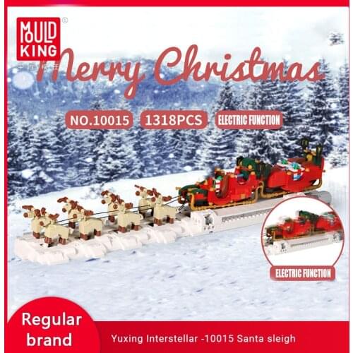 MOULD KING 10015 Santa Claus Electric Sled Building Blocks Childrens Puzzle Small Particles Christmas Birthday Toys