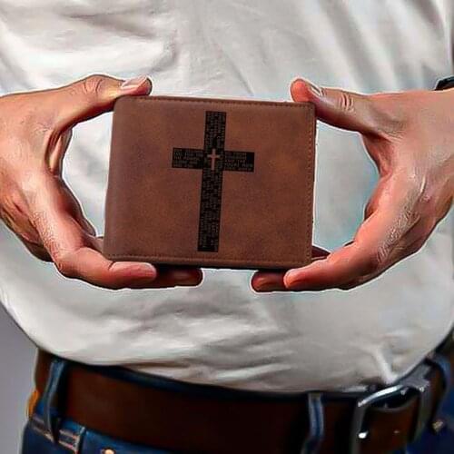 Religious Pictures Brown Men 's Wallet and Classic The Best Religious Gift with Customized Copywriting. High-quality PU Leather