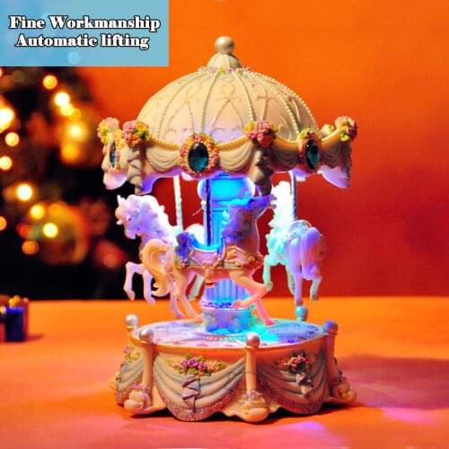 Big Creative Automatic Lifting Carousel Mini Music Box with Flashing Light Musical Boxes for Princess Love Girl Valentines Day