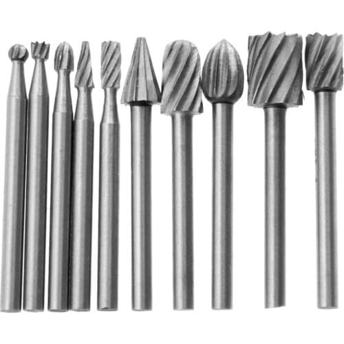10 Pieces 1/8 HSS Routing Router Drill Bits Set Dremel Carbide Rotary Burrs Tools Wood Stone Metal Root Carving Milling Cutter