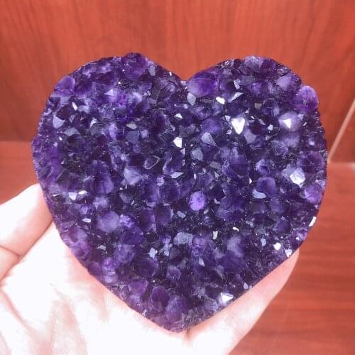 Natural Crystal Quartz Amethyst Cluster Heart Shape Ore Stones Energy Reiki Specimen Aquarium Decoration Accessories Gemstone