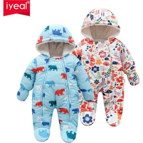 IYEAL Newest Baby Rompers Cotton Warm Fleece Infant Girls Snowsuit Printed Animals Kid Newborn Jumpsuit Children Boys Outerwear