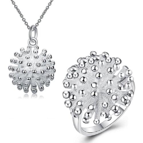 Fashion new 925 sterling Silver Fireworks Pendant necklace rings Jewelry set for women hot charm classic wedding Party Gifts