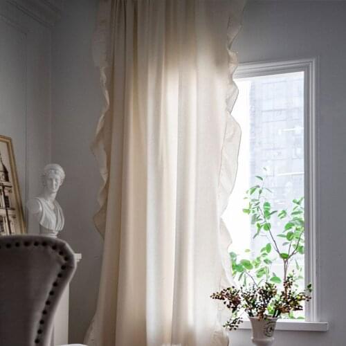 New Nordic simple bamboo knotted hemp lotus leaf light luxury semi-blackout curtains wild pure color wood ear curtains