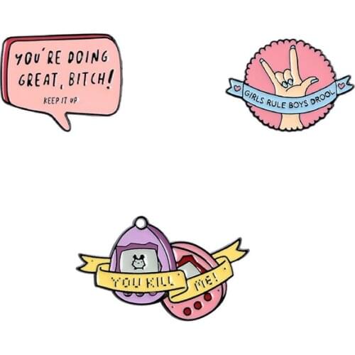 New Pink Letters Childhood Toy Egg Circle Game Brooch Victory Gesture Positive Ribbon English Phrase Fashion Badge Jewelry Gift