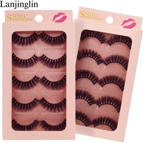 LANJINGLIN 3d mink lashes 1 box natural false eyelashes makeup 5 pairs handmade fake lash eyelash extension full strip lashes