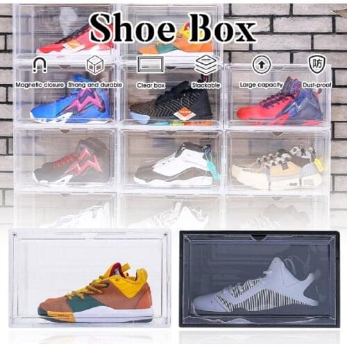 Shoe Box Stackable Shoes Organizer Clear Plastic with Magnetic Door Shoe Display Container for Shoe Collection Storage