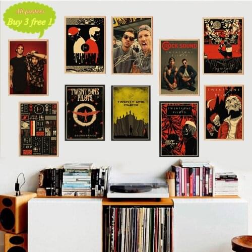 Twenty One Pilots kraft paper Poster Vintage Retro rock band music Guitar Matte Antique Wall Sticker