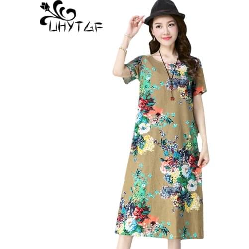 UHYTGF vestidos Summer dress women Fashion mom 5XL plus size dresses print round neck pullover elegant dress female sukienki 376
