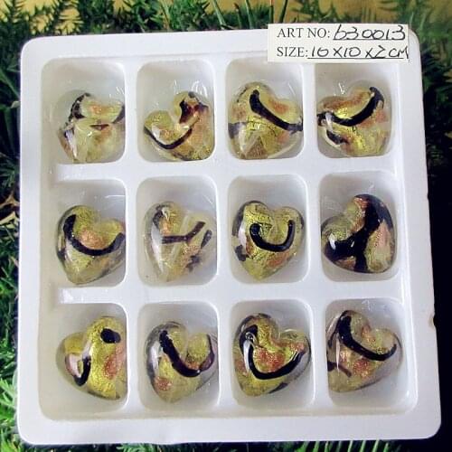 20pcs new Murano hand made Gold foil glass heart-shaped figurine wedding decoration accessories custom glass beads pendant