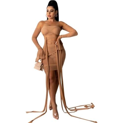 Casaul Women Skirt Set Tassel Slash Neck Full Sleeve Crop Tank Top + Dress Streetwear Summer Clothes For Women