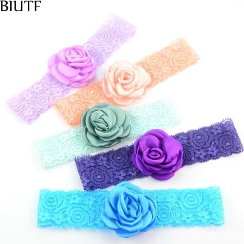 10pcs/lot Lovely Elastic Lace Headband with Burned Satin Camellia Flower Princess Birthday Fashion Headwear FD225