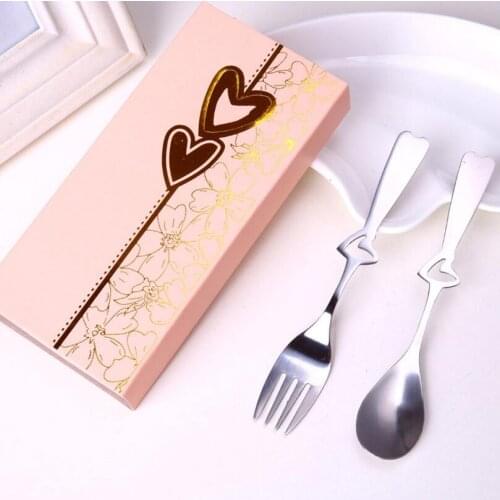 Party Souvenirs Wedding Gifts Perfect Pair Heart Coffee Spoons and Fork in Gift Box Free Shipping LX3281
