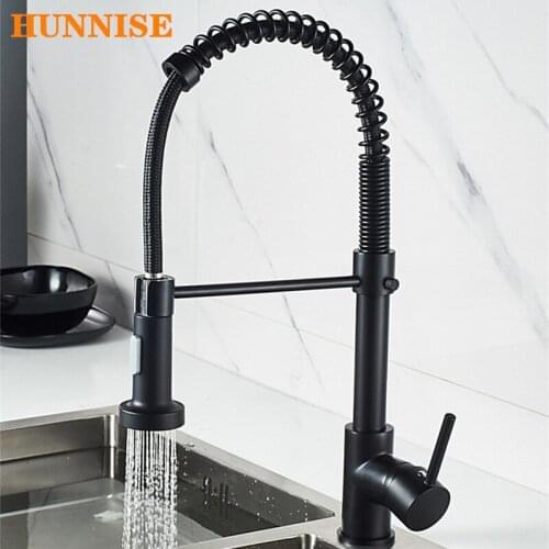 Spring Kitchen Faucet, Hot Cold Kitchen Sink Faucet of Solid Brass Kitchen Mixer Tap, Black Bronze Pull Down Kitchen Faucets
