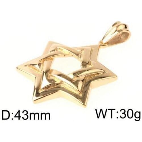 Drop shipping Religious 316L Stainless Steel 43mm Gold Large star of David Pendant Necklace Mens Gifts