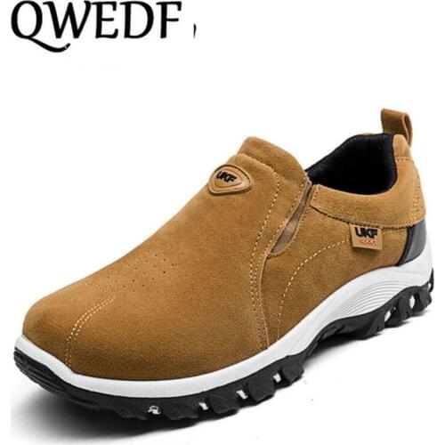 QWEDF 2018 Fashion Comfortable Casual Shoes Loafers Men Shoes Quality Split Leather Shoes Men Flats Hot Sale Shoes CC-091