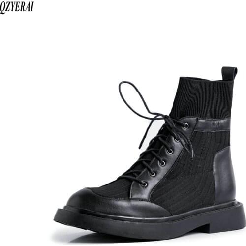 QZYERAI The new Genuine leather Martin boots Womens boots The European Autumn and winter Female boots cowhide Womens shoes