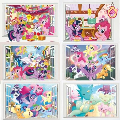 Cartoon My Little Pony wall stickers for kids rooms 3d window children bedroom wall decals room decor birthday gift decor