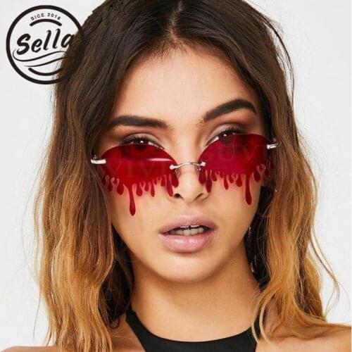 Sella New Fashion Irregular Tears Shaped Tint Lens Sun Glasses Men Women INS Trending Street Syles Red Purple Glasses Eyewear