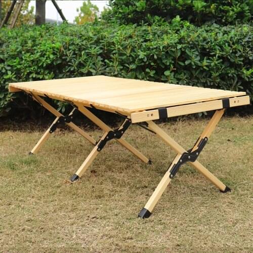 Camping Folding Wood Table- Portable Foldable Outdoor Picnic Table,Cake Roll Wooden Table in a Bag for Picnic, Camp,BBQ