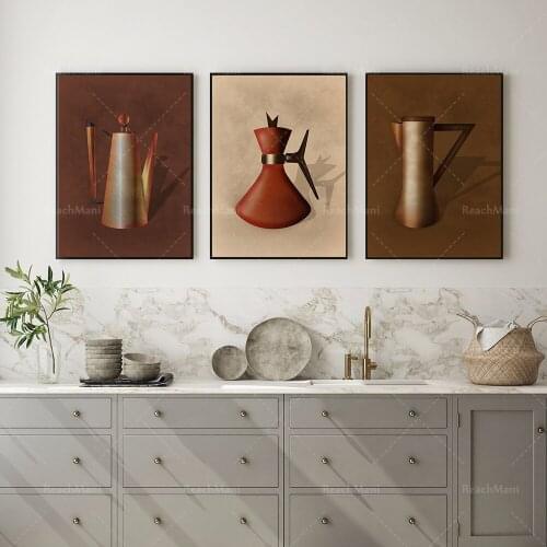 Mid Century Modern 3 piece coffee bar wall art set-coffee pot kitchen art deco prints-coffee lovers gift set, coffee logo decora