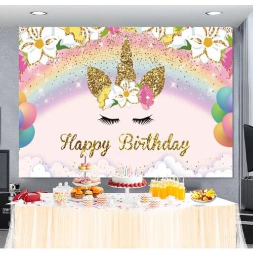 120x80cm Rainbow Unicorn Flower Vinly background Cloth For Children Girl Birthday Party Balloon Garland Arch Decor Backdrop