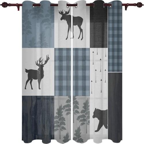 Vintage Country Style Bear Moose Woods Window Curtains Kitchen Bedroom Drapes Home Decor Luxury Curtains for Living Room