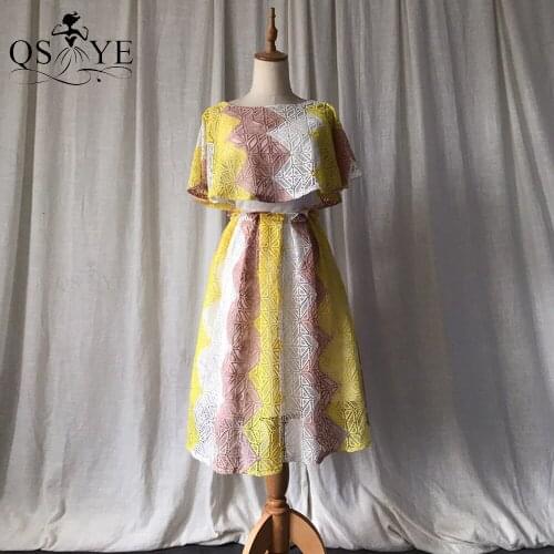 Yellow Homecoming Dress Lace Short Prom Gown Detachable Shawl/Jacket Party Gown Color Stitching Girl Back to School Dress