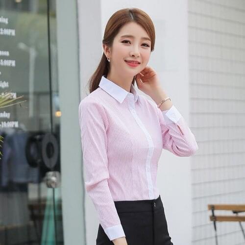 2021 Spring Autumn OL Office Professional Ladies Business Shirt Turn Down Collar Overalls Temperament Womens Striped Blouses